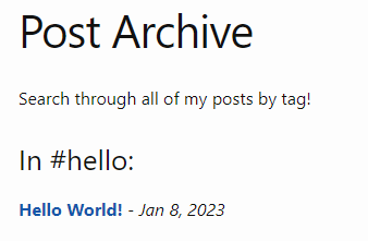 Screenshot of Minima blog showing blog tag archive
